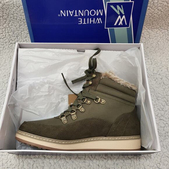 NIB WHITE MOUNTAIN Women's Shoes Tamasha Lace-Up Hiker Bootie Olive SZ 8.5 M - Picture 3 of 5